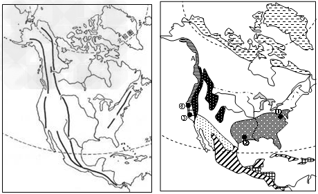 读"北美洲地形和气候类型分布图",回答下列问题