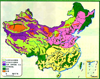 读下面"我国主要土地利用类型的分布"图,然后填表