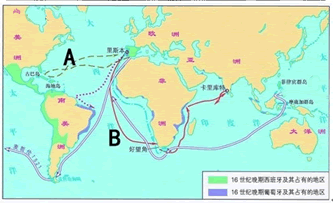 请在下面的横线上写出两位航海家的名字:   a