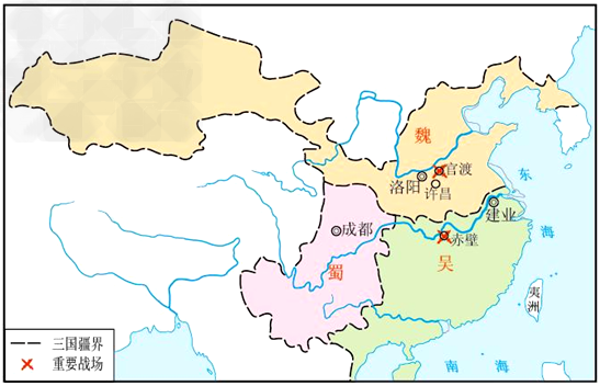 识读《三国鼎立形势图》,位于北方的政权是