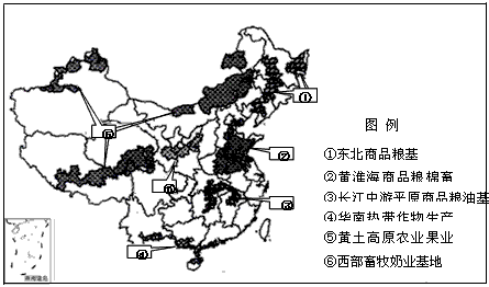 下图为"中国农业综合开发分布示意图",读图回答1—3题