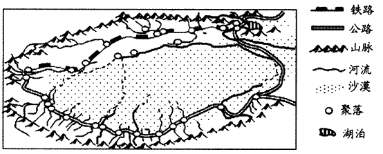 下图为塔里木盆地图,在盆地的四周是由冰雪融水补给的