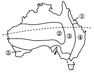 读"澳大利亚自然带分布图",回答1~3题.